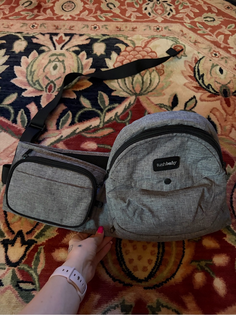 Tushbaby Gray fabric baby toddler carrier